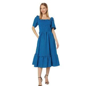 Draper James Deana Midi Dress Smock Blue Plaid Check Milkmaid Cottagecore 2X